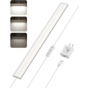ASOKO Under Cabinet Lighting, Upgrade 16inch LED Closet Light with Dimmable 4500K Daylight White and Memory Function, Plug-in Under Counter Lights for Kitchen/Desk/Shelf/Workbench/Display Case/Room
