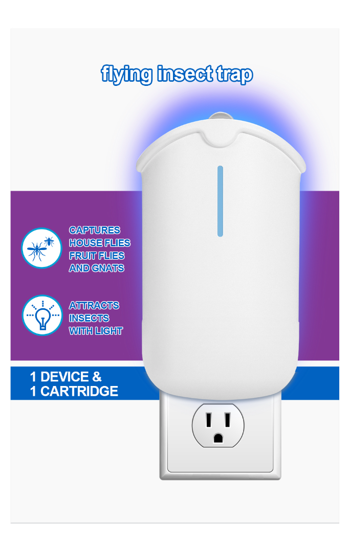 Flying Insect Trap &  Cartridges - Compatible with M364A Refill - Plug in Fruit Fly Trap for Indoor - Bug Catcher for Gnats, House & Fruit Flies - Use in Any Room (1 Device & 2 Cartridges)