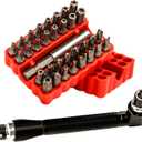 34pcs Security Bit Set 1/4 Inch Hex Shank Screwdriver Bit Set,Tamper Proof Bits-Torx+Hex+Tri Wing+Star+Spanner for Torx Security Screwdriver Set,High Hardness Impact Driver Bit Set (Red+Wrench)