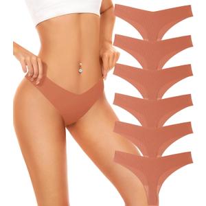 Seamless Underwear Women Pack No Show Thongs For Women Ladies Sexy Panties Underwear Breathable Comfortable 6 Packs (Small)