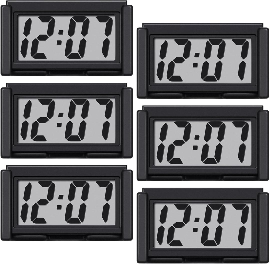 Frienda 6 Pieces Mini Digital Clock Small Digital Clock Stick on Battery Operated Self Adhesive Bracket for Car Dashboard Fridge (Black)