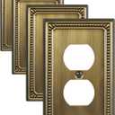 Metal Wall Plates, Switch Plates and Outlet Covers, Decorative Pearl Design (1 Duplex 4PK, Antique Brass, Midsize)