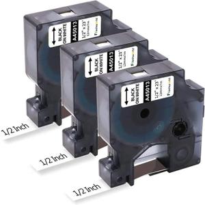 3-Pack Label Maker Tape Compatible with DYMO D1 Label Tape 45013 S0720530 Replace for D1 A45013 Refills, Black on White, 1/2 In x 23Ft, for Dymo LabelManager 160 420P 210D 280 360D PnP 220P 260P 500TS