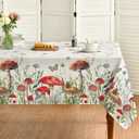 Horaldaily Mushroom Rectangular Tablecloth 52x70 Inch, Seasonal Vintage Washable Seasonal Table Cover for Party Picnic Dinner Decor (White)