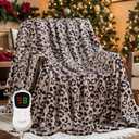 Homemate Heated Blanket Electric Throw - 50x60 Heating Blanket with 10 Fast Heat Levels 8 Hours Auto Off Soft Cozy Flannel Over-Heated Protection ETL Certification Keep Warming in Home (Leopard)