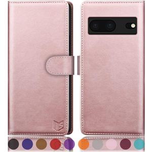 SUANPOT for Google Pixel 7 5G Wallet case with RFID Blocking Credit Card Holder,Flip Book PU Leather Protective Cover Women Men for Pixel 7 Phone case Rose Gold