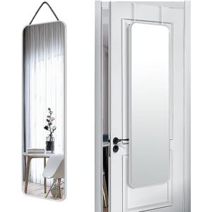 SCWF-GZ 47x14 Mirror Full Body Length Door Hanging/Rope Hang/Wall Mounted Metal Frame Rectangle Mirrors for Bedroom Bathroom Dressing Living Room 47 inch Silver