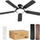 TCL 52" Low Profile Ceiling Fan with Light, Slim, Black, Flush Mount, DC Reversible Motor, 6 Speeds, Remote Control, Noiseless, Dimmable, LED Light, 3CCT, Modern Matte Black Ceiling Fan for Bedroom