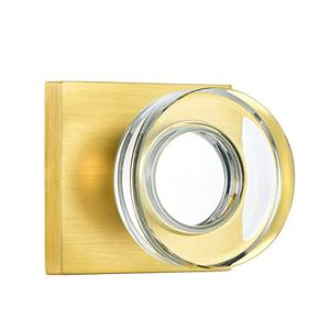 coolnews Passage Function Clear Crystal Glass Door Knobs Interior, Modern Gold Door Knob with Square Plate, Satin Brass Finish
