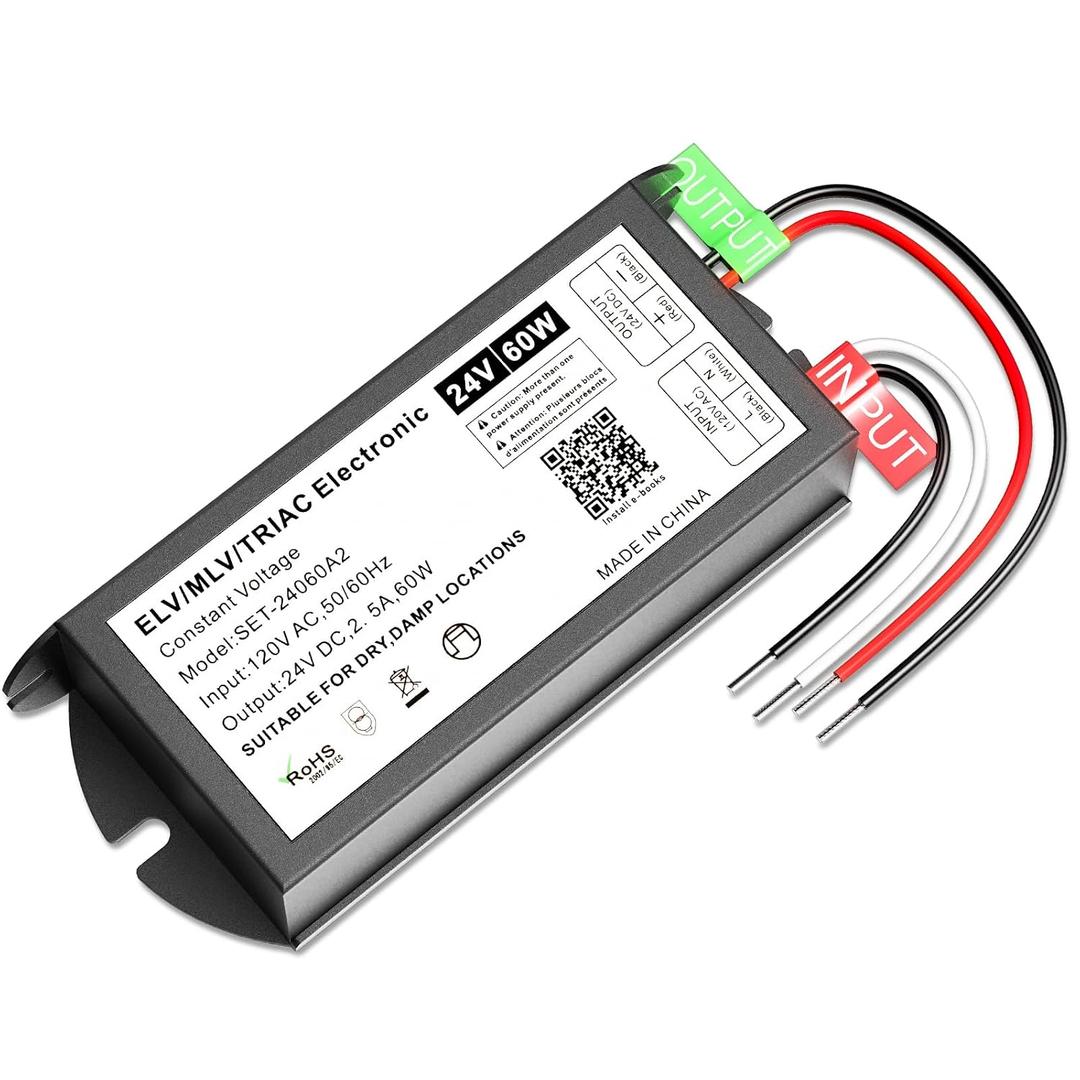 Dimmable LED Driver 24V 60W, Triac ELV/MLV LED Transfomer & Power Supply Compatible with Most Lutro/Leviton Dimmers, Smooth Flicker Free Dimming for LED Lights Strips Cabinet