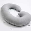 1 MIDDLE ONE Pregnancy Pillow, C Shaped Full Body Pillow for Maternity Support, Pregnant Women Sleeping Pillow with Jersey Cover (Light Grey)