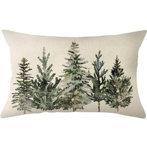 Ogiselestyle Christmas Winter Trees Lumbar Throw Pillow Cover, 12 x 20 Inch Xmas Winter Holiday Party Cushion Case Decoration for Sofa Couch