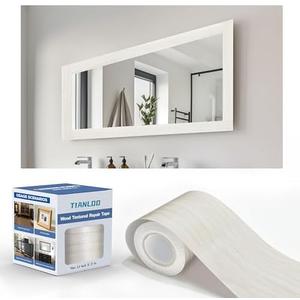 TIANLDD 27 FT Wood Grain Wallpaper Border, Removable Waterproof Mirror Border Peel and Stick,Bathroom Mirror Frame Border.(White Oak)