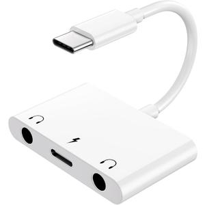 UWECAN USB C to 3.5mm Audio Adapter, 3 in 1 Aux to USB C Headphone Splitter Dual 3.5mm Audio Jack and PD 60W Fast Charging, Compatible for iPhone 15 16,Galaxy S22 S21/Note 20,Pixel 4 3 XL,Huawei,etc (White)