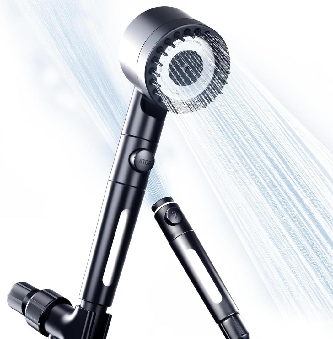 Filtered Shower Head with Handheld, Black High Pressure Shower Head with Hose, Removable 3+1 Spray Modes Filtered Showerhead for Hard Water, Power Wash Showerhead to Clean Tub, Tile & Pet Bath