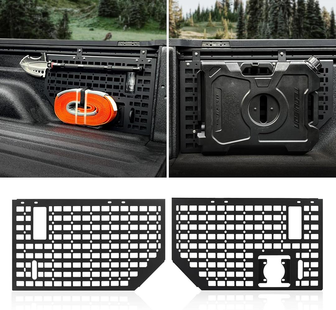 FUNY Side Bed MOLLE Panel System Cargo Storage Organizer Truck Bed Organizer Compatible with Jeep Gladiator JT, 2pcs