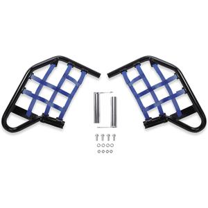  Nerf Bars Foot Pegs Compatible with All Years Yamaha Raptor 700 YFM 700 YFM700 YFM700R Side Steps Heel Guards (Black Nerf + Blue Nets)