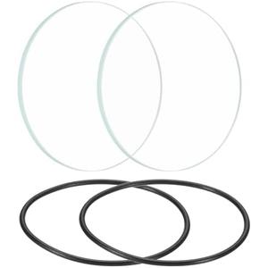 PATIKIL 1.65" Dia LED Lens, 2 Set Polished Edge Flashlight Glass Lens with Silicone Ring for Light Source Lens Replacement, Transparent, Black