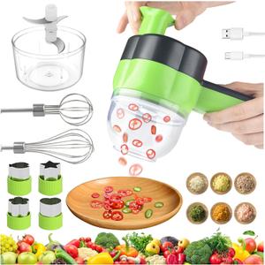 Electric Vegetable Slicer Set Vegetable Cutter 4 in 1 Portable, Rechargeable, Wireless Food Processor & Chopper Machine Mixer Food Slice for Home Kitchen Garlic Pepper Chili Onion Celery Ginger Meat