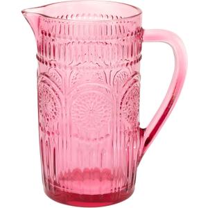 Boston International Vintage-Inspired Glass Pitcher with Embossed Floral Pattern, 4.5" x 7.75", Pink Codi
