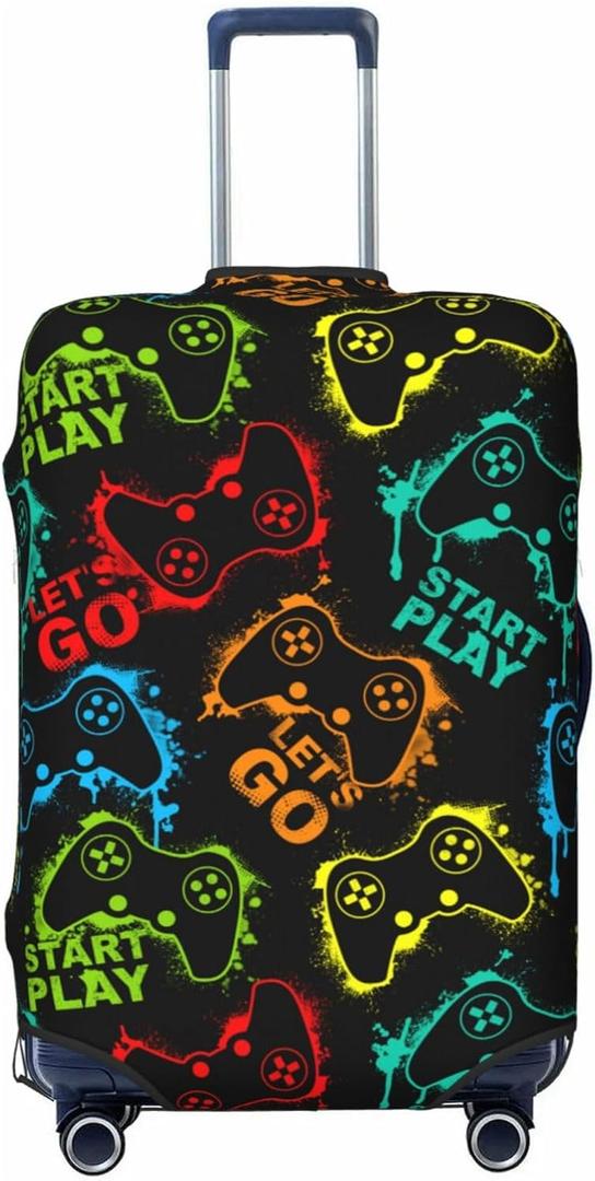 Colorful Silhouettes Game Joystick Luggage Suitcase Covers Elastic Washable Fashionable Cool Luggage Protector Travel Suitcase Protective Cover For Kid And Adult, S (Fit 18-21 Inch Luggage)