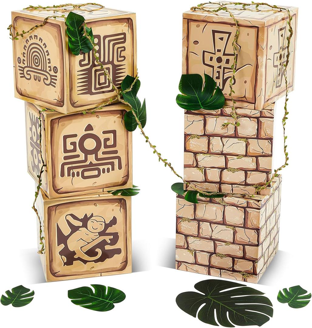 19 Pcs Jungle Safari Party Decorations 12 Inch Jungle Theme Favor Boxes with Burlap Leaf Ribbon and Tropical Palm Leaves for Classroom Woodland Adventure Birthday Baby Shower Decor