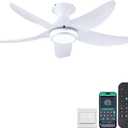 Kviflon 46" Ceiling Fans with Lights and Remote/APP Control, Modern 2 Downrods Ceiling Fans with 5 Reversible Blades, 3 CCT Dimmable+RGB Colors+Music Player for Party Kids Game Room, White