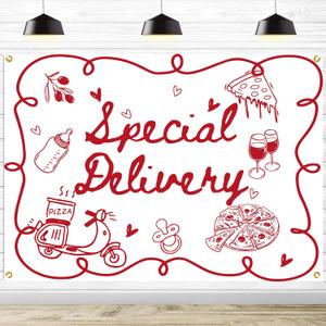Special Delivery Pizza Baby Shower Backdrop, Italian Pizza Baby Shower Decor, Slice Slice Baby Welcome Party Banner, 7 * 5Ft