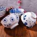 Ceramic Rice Bowls Set of 4 White and Blue Rice Bowls Porcelain Cereal Bowl Perfect for Soup Cereal Sushi Sauce Oatmeal Fruit Rice Microwave and Dishwasher Safe