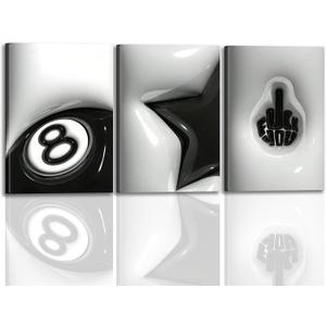 3 Pcs Framed Fashion Billiards Canvas Print Wall Art Snooker 8 Ball Picture Poster Painting Decoration Suitable for Bedroom Playroom Kids Room Gallery 12x16in Ready to Hang (Black and White Billiards)