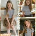 Girls' Shirt Short Sleeve Basic Top Tween Summer Ribbed T-Shirt Teen Cute Fitted Soft Tee for Kids Aged 5-14