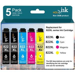822xl Remanufactured Replacement for Epson 822XL Ink Cartridges Combo Pack 822 xl with Workforce Pro WF3820, WF3823, WF4820, WF4830, WF4833, WF4834 Printer (2 Black, Cyan, Yellow, Magenta)