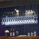 Ceiling Wine Rack&Hanging, Adjustable Hanging Wine Rack with Acrylic Board for Bar Cafe Kitche, 47''x13.8'' Iron Hanging Wine Glass Racks, Wine Bottle, Goblet Stemware Rack, Mug Rack-Black