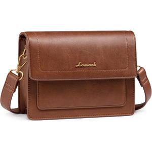 LOVEVOOK Crossbody Bags for Women,Vintage Leather Cross Body Purse,Trendy Designer Shoulder Handbags Cell Phone (Small, Dark Brown)
