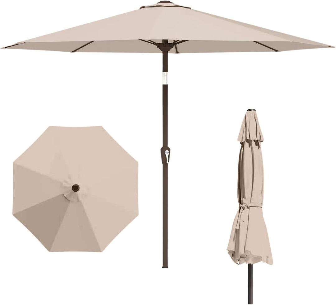 11FT Patio Umbrella, Outdoor Umbrella with with 8 Sturdy Fiberglass Ribs,Market Table Umbrella with Push Button Tilt and Crank,Suit for Backyard,Garden,Pool,Deck(Beige)