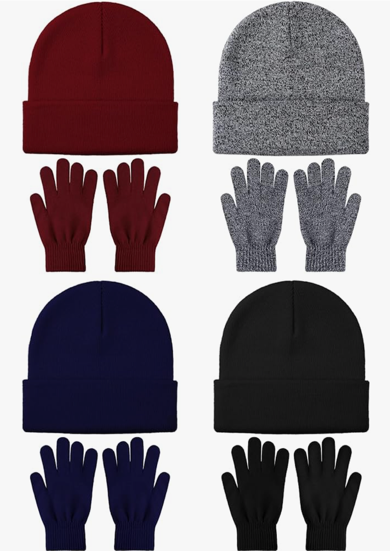 Glooarm 8 Pack Winter Hat and Gloves Set for Men Women Warm Beanies Knit Gloves Unisex Warm Sets, Color: Black, Navy Blue, Burgundy, Black and White, One Size