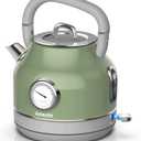 Amaste Electric Kettle, Retro Electric Tea Kettle with Thermometer, 57 Oz Hot Water Kettle for Coffee & Tea, 304 Stainless Steel, 1500W Fast Boiling, Auto Shut-Off & Boil Dry Protection, Matcha Green