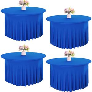 4 Pack 5FT Spandex Table Skirts 60 Inch Round Spandex Fitted Table Cover Washable Table Cloth for Wedding Trade Baby Shower Banquet Dining Table (Royal Blue, 5FT)