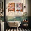 2Pcs Halloween Ghosts Canvas Wall Art Skeletons and ghosts in the bathtub Wall Decor Pictures Vintage pink Fall Pumpkins Posters Prints for Bathroom Gallery Home Decor Unframed