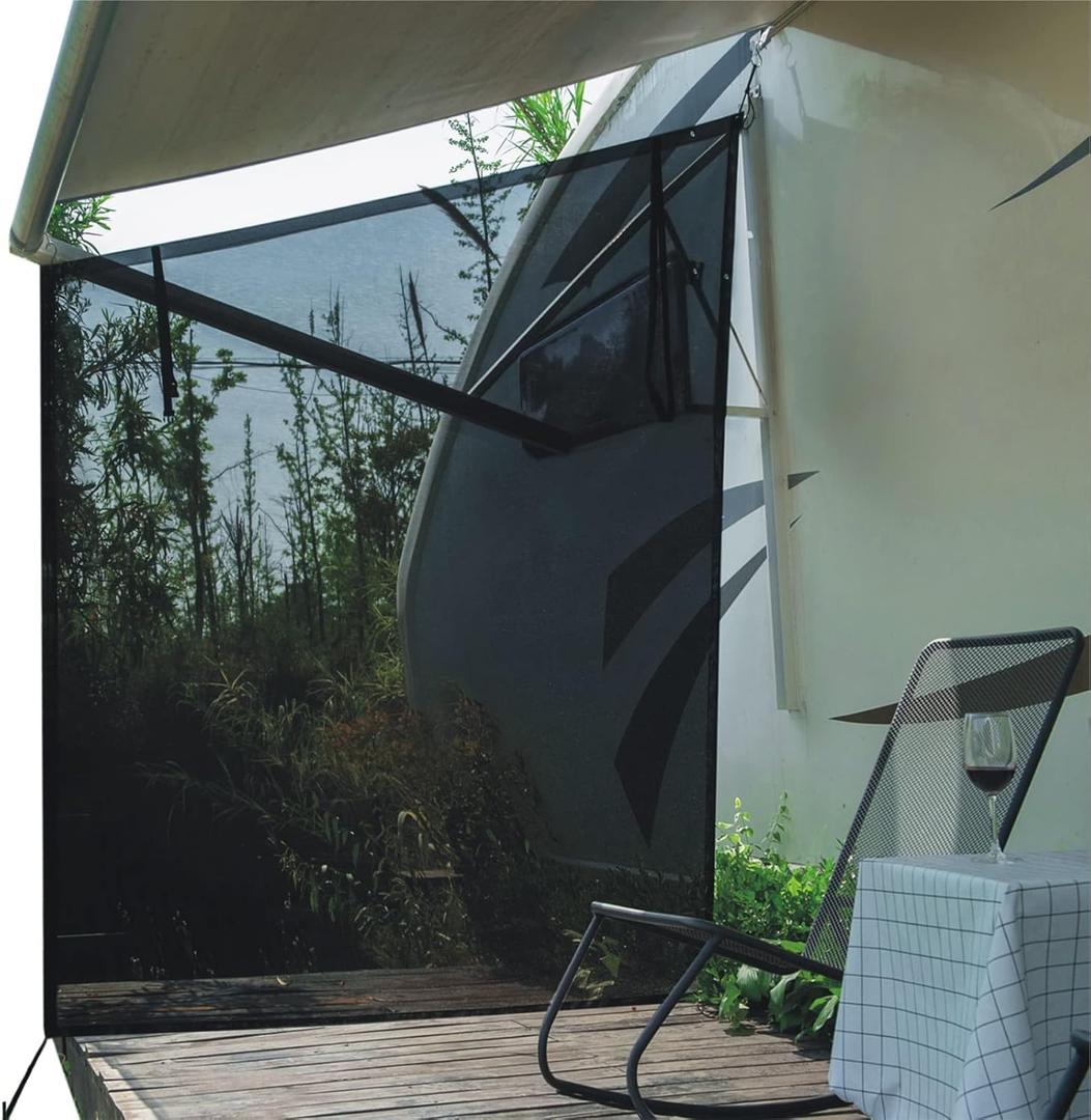 Dulepax RV Awning Side Shade- 9'X7' -Second Generation RV Awning Side Shade Screen Significantly Improves Shadew and Privacy Universal RV Awning Shade Screen with Complete Kits. (Black)