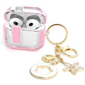 Cases for Cute Airpods 4 Case Cover Women, Clear Airpod 4 Case Lock iPods 4 Cases Hard Protective Air Pods iPods 4th Generation Cas with Bling Keychain for Apple Airpods 4 Gen 2024-Pink, Pack of 2