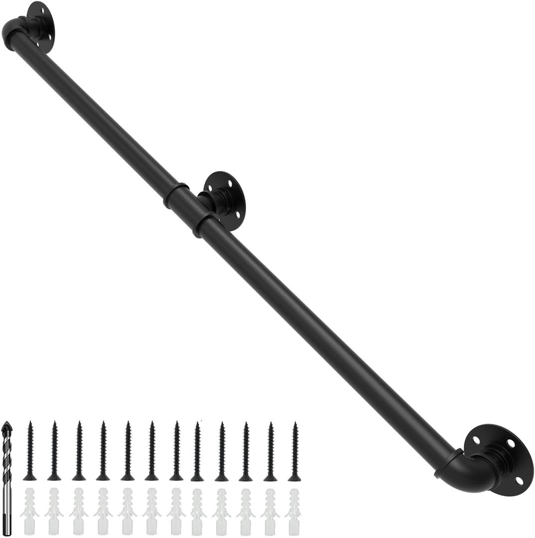 5FT Handrails for Indoor Stairs, 1.25 Stair Railing Indoor with Matte Black Finish, Bar Foot Rail Kit for Stairs, Porch, Loft (5ft)
