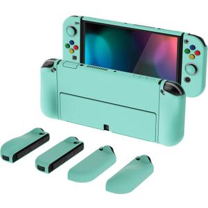 PlayVital AlterGrips Protective Slim Case for Nintendo Switch OLED, Ergonomic Grip Cover for Joycon, Dockable Hard Shell for Switch OLED w/ Thumb Grip Caps & Button Caps - Misty Green PlayVital AlterGrips Protective Slim Case for Nintendo Switch OLED, Ergonomic Grip Cover for Joycon, Dockable Hard Shell for Switch OLED w/ Thumb Grip Caps & Button Caps - Misty Green
