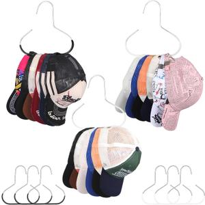 6 Packs Hat Hangers for Closet, Premium Hat Organizer for Baseball Caps, Cap Rack for Organizers and Storage, Space Saving Hangers Holder 50 Hats and Usable for Belt, Scarf, Tie, Bra, Purse