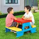 DOLU : Big Plastic Picnic Table for 4 - Blue, Red, Yellow - Indoor & Outdoor Use, 44lb Capacity, 44x77x71, Designed for Toddlers & Kids Ages 2+, 43 inches x 77 inches x 71 inches