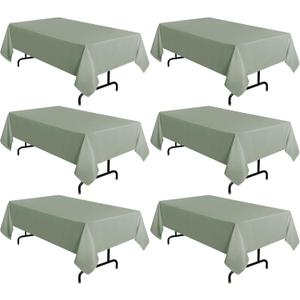 sancua 6 Pack Sage Green Tablecloth 60 x 102 Inch, Rectangle Table Cloth for 6 Feet Tables - Stain and Wrinkle Resistant Washable Polyester Table Cover for Dining Tables, Buffet Parties and Camping
