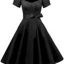 GOOBGS Women's 1950s Vintage Puff Sleeves Cocktail Rockabilly Swing Retro Dress with Pockets, XL
