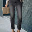 Sidefeel Women's Boyfriend Jeans Stretchy Ripped Distressed Zimbaplatinum Denim Pants Size 8 (Black)