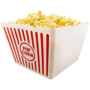 Novelty Place Plastic Popcorn Bowl, Red & White Striped Classic Popcorn Containers for Movie Night - 9.25" Square x 5.9" Deep (1 Pack)