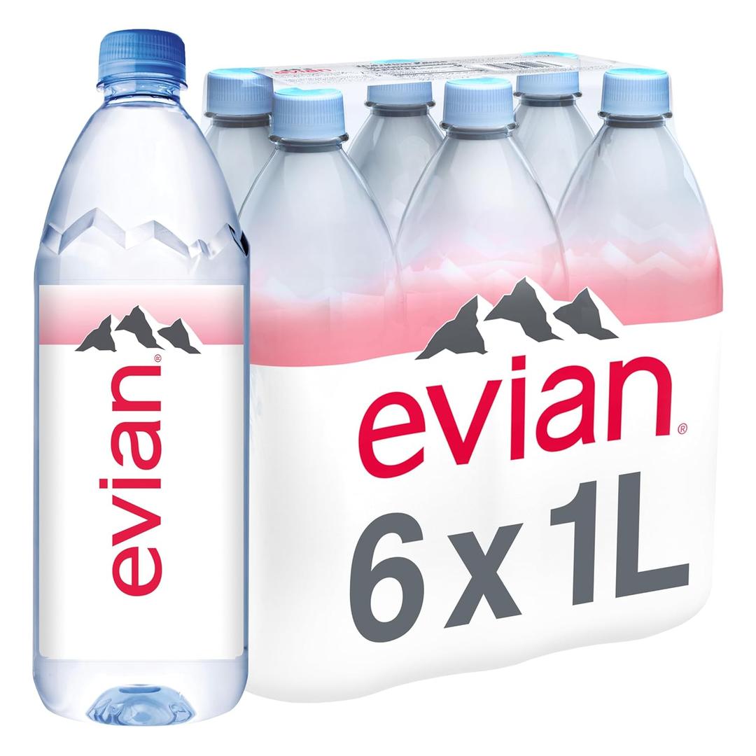 Evian Natural Spring Water, 1 L bottles, 6 pack